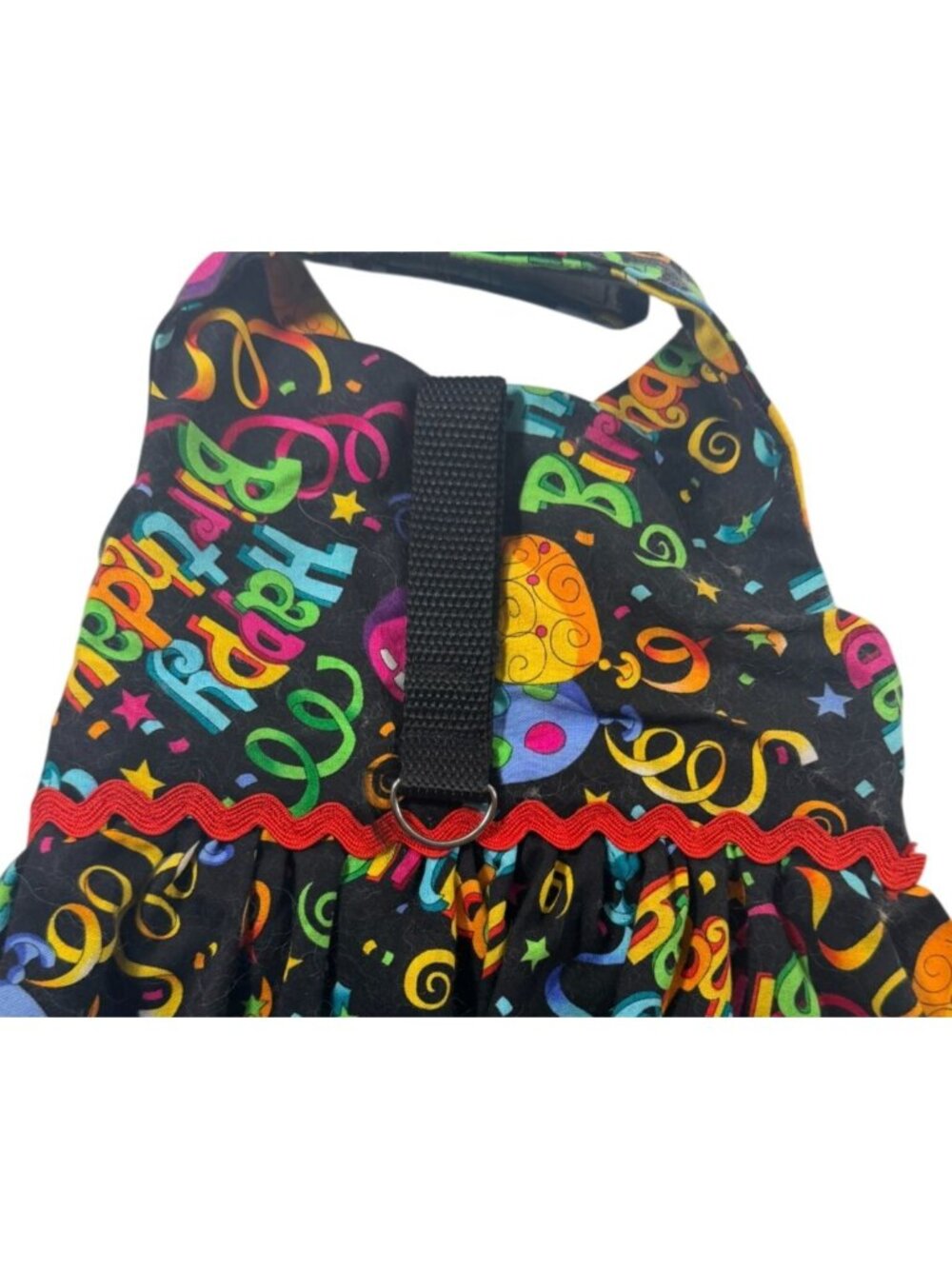 Small Pet Dog Dress Outfit Costume w Harness Birthday Party Print Cotton Cat Pig - Picture 4 of 6